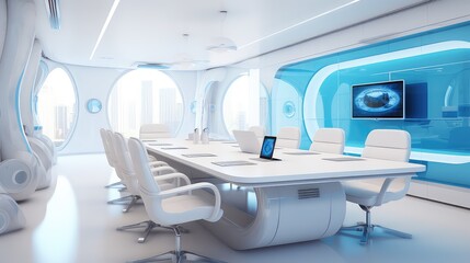 medical science conference room white blue study