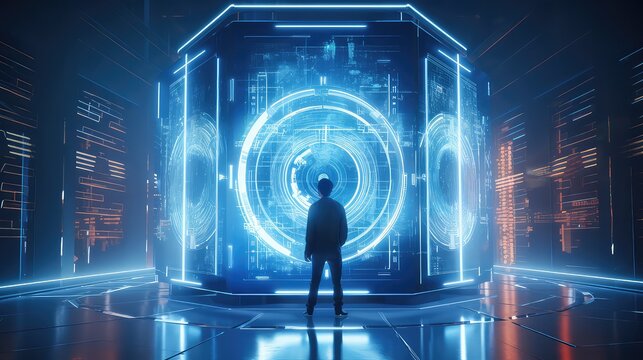 The back view of the person in front of the transfer door