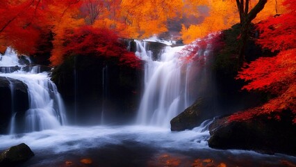 Fototapeta na wymiar 滝と紅葉のある風景