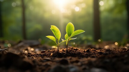 Plant seedlings grow healthily in the sun