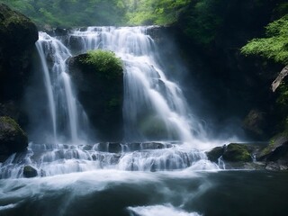 Obraz premium 滝と新緑のある風景