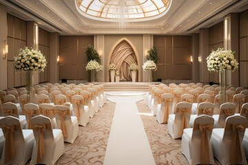 The wedding hall's seats are equipped with high-end and comfortable furniture, Wedding concept.