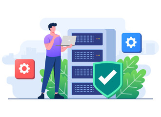 Database protection, Cyber security, Data Center, File management, cloud storage, Privacy data protection flat illustration for landing page, mobile app, flyer, template, web banner, infographic