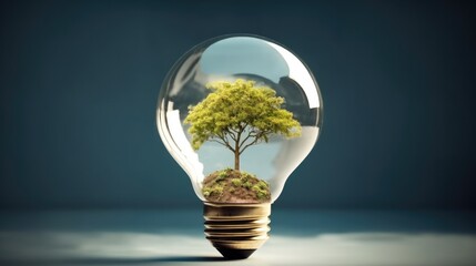 Tree growing inside light bulb, Alternative energy, Green energy.