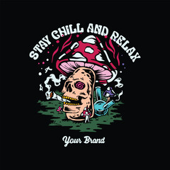 Chill mushroom graphics vector.