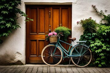 Fototapeta na wymiar bicycle in front of house