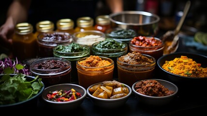 preparing ingredients of typical Mexican cuisine, street stall food, Mexico Latin America - obrazy, fototapety, plakaty