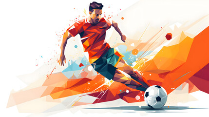 soccer player with ball on abstract colorful background - obrazy, fototapety, plakaty
