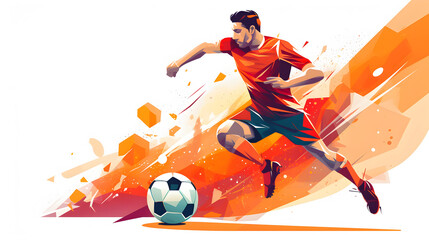 soccer player with ball on abstract colorful background