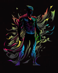 Fototapeta na wymiar Surreal Fantasy Abstract Superhero in an Infographic Style with a black background, Generative AI