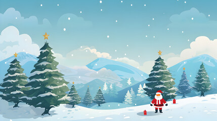 landscape with christmas trees and santa vector illusion