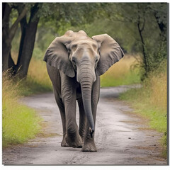 beautiful elephant on a gravel pathway