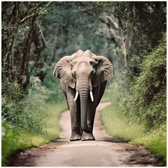 Fototapeta premium beautiful elephant on a gravel pathway