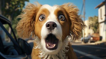 Portrait of shocked dog on the street