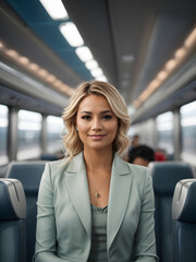 Passenger in a sleek and modern high-speed train, highlighting the latest advancements in rail travel. Image created using artificial intelligence.