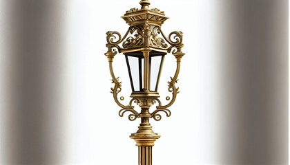 Fototapeta na wymiar Vintage street lamp on wall, brass street light isolated white background, Ai generated image