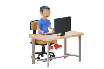 Fototapeta na wymiar Cute little kid use computer to study internet 3d Illustration