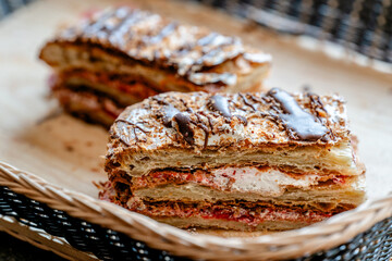 bread made with layers with chocolate on the top - mil hojas - mexican bread