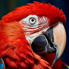closeup of a scarlet macaw