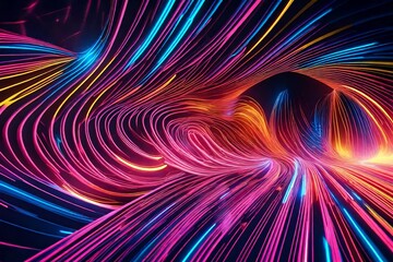 Obraz premium 3d render, abstract colorful background, bright neon rays and glowing lines. Pink yellow blue creative wallpaper