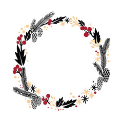 Advent wreath with Christmas letter, Christmas traditional vector illustration. Printed card for the winter holidays. Vector illustration for a greeting card.