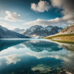Naklejka na ściany i meble Alpine Lake Views: Serene Backgrounds, Generative AI