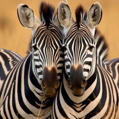 Fototapeta na wymiar closeup shot of two zebras