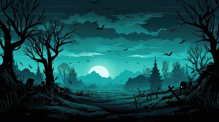 forest in the spooky night. graveyard silhouette halloween abstract background - halloween backdrop