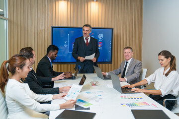 Group of professional business people are working and brainstorming discussed about work in conference room in the creative office.