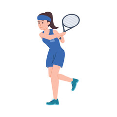 Smiling young woman with tennis racquet flat style, vector illustration