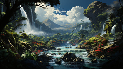 beautiful natural waterfall landscape