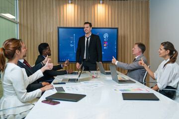 Group of professional business people are working and brainstorming discussed about work in conference room in the creative office.