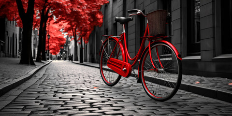 Bicycle Is Leaning Against A Tree In Front Of The Autumn Leaves Background,,,,,
Bicycle on the road many trees,,,,,,
Red Bicycle Leaning Against Wall on Italian Street stock photo