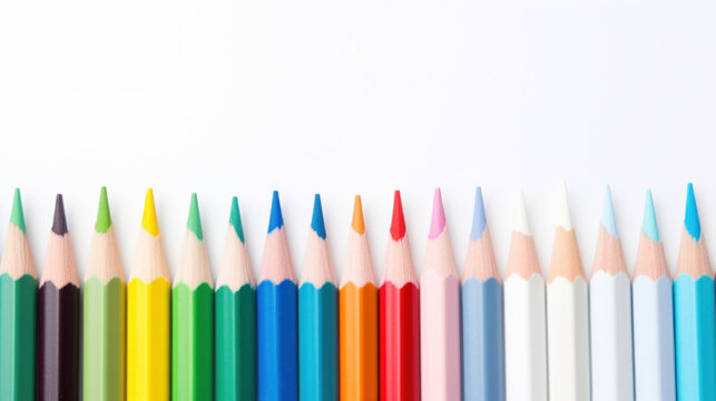 Close up colorful pencil on white background