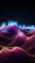 Futuristic big data visualization wave blue and purple background