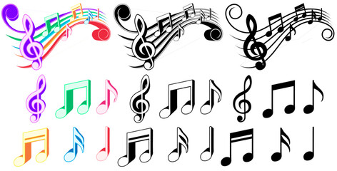Set vector trendy colorful musical notes icon. swirl key melody symbol design illustration	