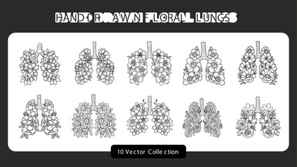Hand Drawn Floral Lungs Collection Set - obrazy, fototapety, plakaty