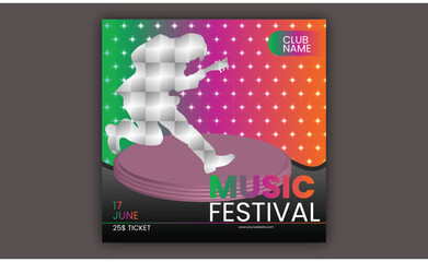 New music festival poster, banner vector background.  Advertisement of event. Guitar for playing songs.
 Best singers at one stage
