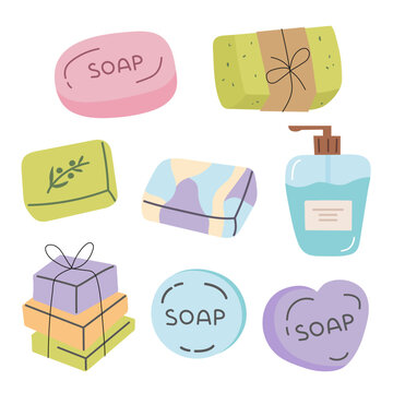 A liquid and bar soap vector set
