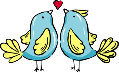 Picture Two blue Lovebirds. Vector illustration