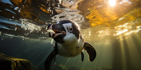 Foto op Aluminium Penguin swimming in water with bubbles. Cape penguin or South African penguin. stock photo  © Muhammad