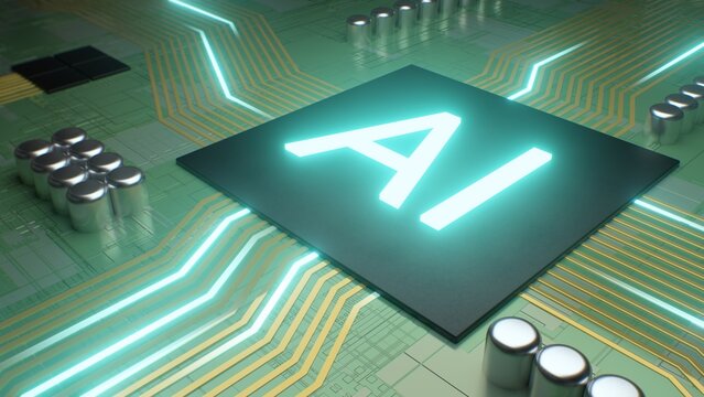 Close Up Of AI Computer Chip Circuit Board Training Neural Networks - Abstract Background Texture