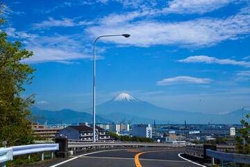 Panoramic views of Mt Fuji from the road near Nihondaira hill in Shizuoka prefecture, Chubu, Japan.