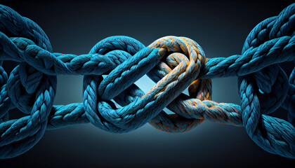 Collective Effort Integration and Unity with teamwork concept as a business metaphor for joining a partnership synergy and cohesion as diverse ropes connected ,Ai generated image - obrazy, fototapety, plakaty