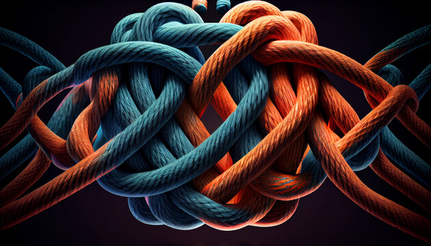 Collective Effort Integration and Unity with teamwork concept as a business metaphor for joining a partnership synergy and cohesion as diverse ropes connected ,Ai generated image