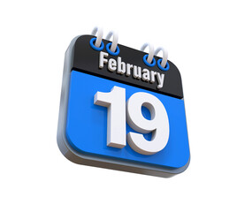 19 February Calendar 3d icon