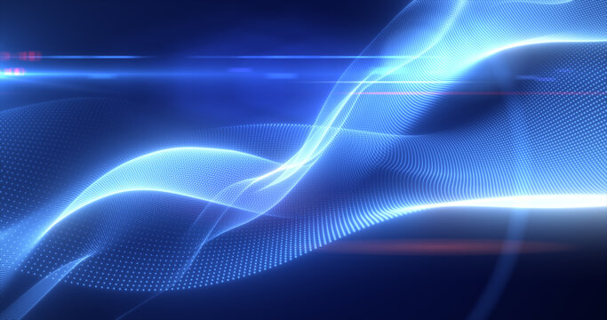 Blue glowing magic waves from energy particles abstract background