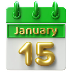 15th January -  Icon 3d Calendar of Day - obrazy, fototapety, plakaty