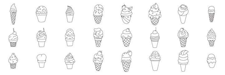 Big set of doodle ice creams. Hand drawn doodle ice cream isolated on white background. Ice cream outline icons collection. 
