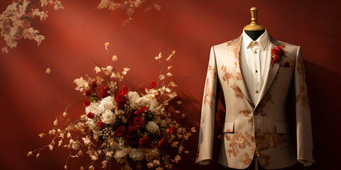  White and Gold Prom Tuxedo,"Elegant White and Gold Prom Tuxedo"